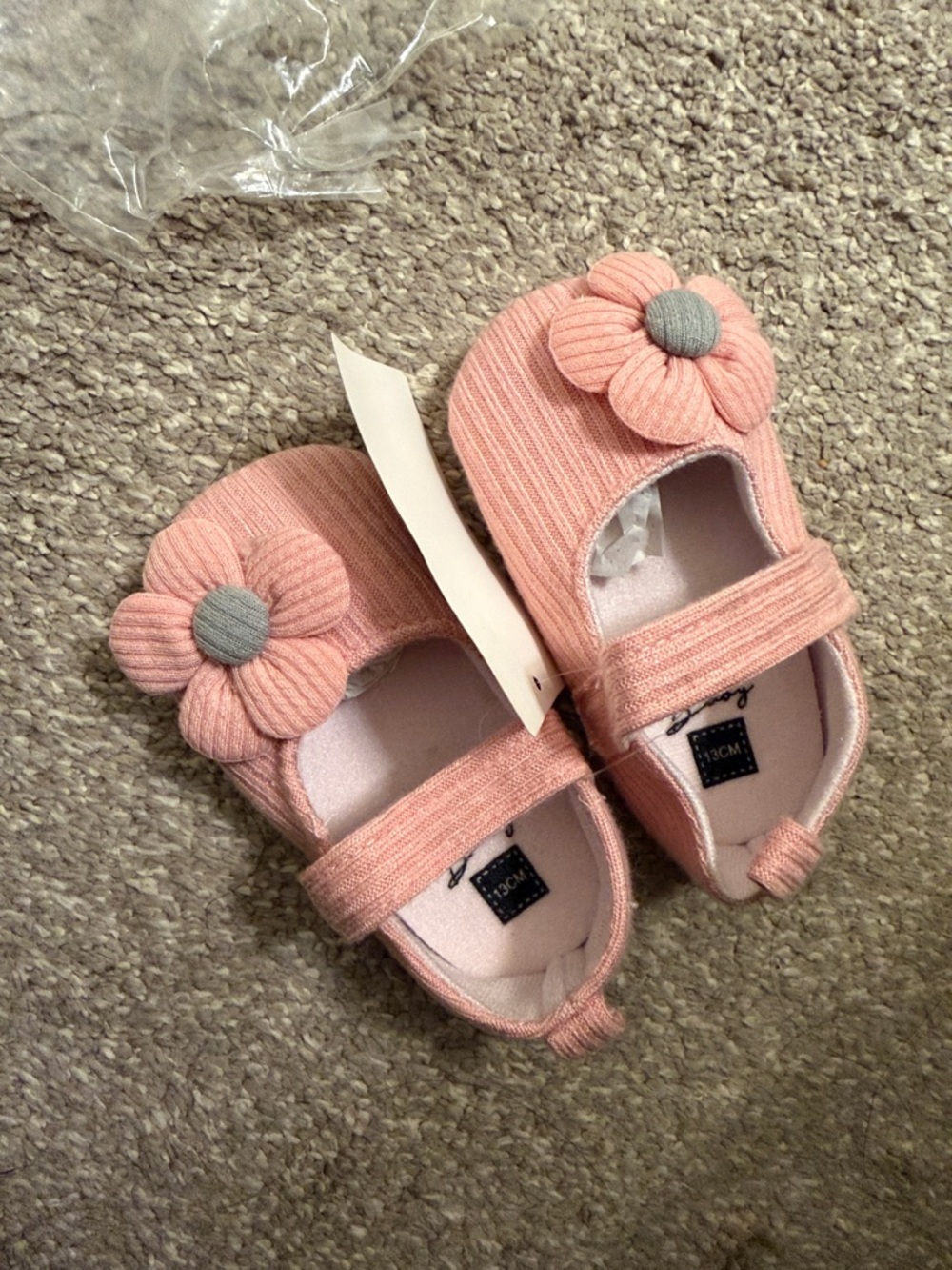 Baby pink floral detail indoor shoes, 13 centimeters, NWT